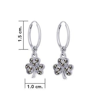 Celtic Shamrock Silver Hoop Earrings with Marcasite TER2108 - Jewelry
